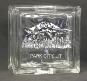 Mountain Scene Engraved on Glass Block Banks