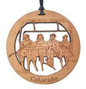 Offering custom chairlift skiing Christmas ornaments.  Our personalized skiing ornaments make great memories for your ski trips.  Best sellers at ski resort gift shops.