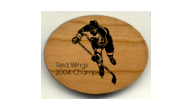 Offering custom made hockey magnets.  Our personalized magnet is engraved from cherry wood from scratch and makes a unique favor or gift for hockey teams.