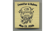 Offering just married custom art rubber stamps.  Our customized save the date craft stamps are perfect for scrapbooking or wedding invitations.