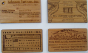 Offering Wooden Business cards for as low as $.39 in volumes.  We print, hot stamp, and laser engrave wooden business cards.  Choose wood species, size, and shape.