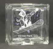Snowboarder Engraved Glass Block Banks
